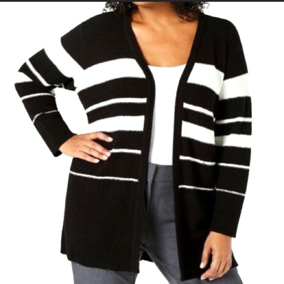NWOT Calvin Klein Women's Size Large Black & White Open Front Cardigan Sweater - Picture 1 of 6